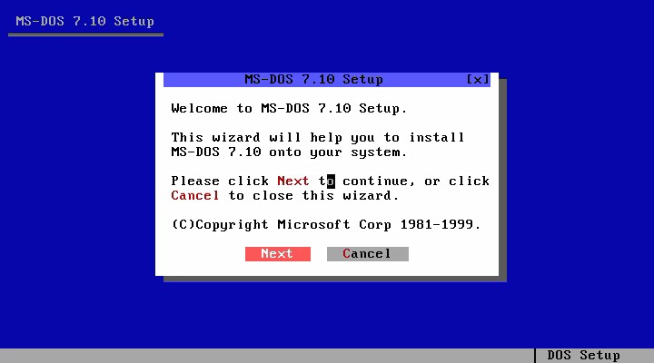 Welcome to MS-DOS 7.10 Setup window 