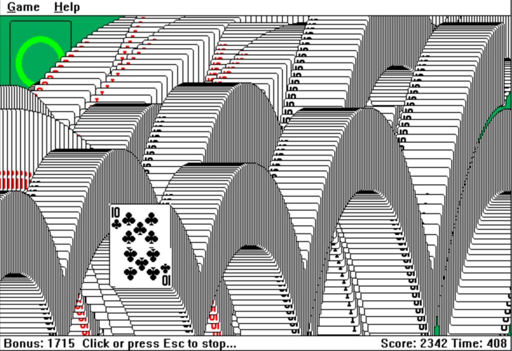 Пасьянс Солитер в системе Windows 3.11. Экран после победы