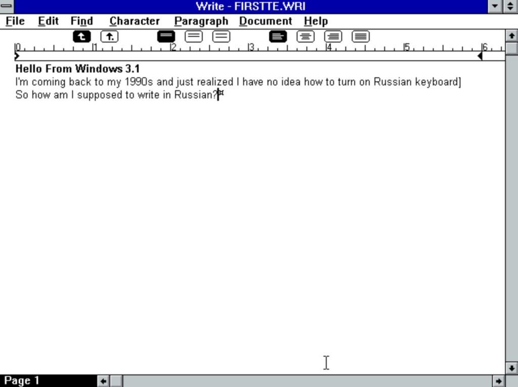 Окно приложения Write в Windows 3.11